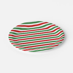 Assiettes En Carton Sucre de canne Noël rayures Rouge Vert