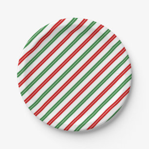 Assiettes En Carton Sucre de canne Noël rayures Rouge Vert