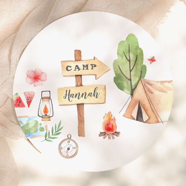 Assiettes En Carton Summer Camping Girls Birthday Party (Créateur téléchargé)