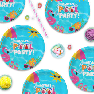 Assiettes En Carton Summer Fun Pool Party Nom personnalisé