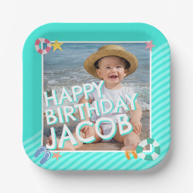 Assiettes En Carton Summer Sky Blue Boys 1er anniversaire (Recto)