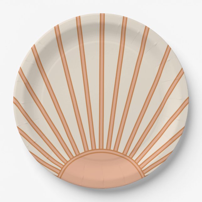 Assiettes En Carton Sun Sunrise Earth Tones Terracotta Retro Sunshine (Devant)
