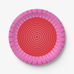 Assiettes En Carton Sunburst géométrique moderne - Fuchsia et rouge
