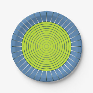 Assiettes En Carton Sunburst géométrique moderne - Lime et bleu Denim