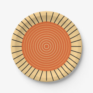 Assiettes En Carton Sunburst géométrique moderne - Mandarin Orange