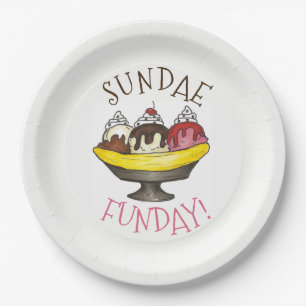 Assiettes En Carton SUNDAE FUNDAE Banana Split Ice Cream Social