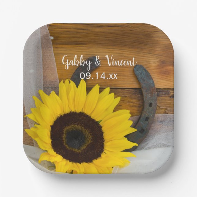 Assiettes En Carton Sunflower and Horseshoe Country Western Wedding (Recto)