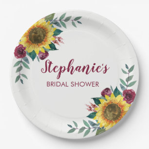 Assiettes En Carton Sunflower Bourgogne Fête des mariées florale