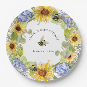 Assiettes En Carton Sunflower Bumble Bee Blue Hydrangea Baby shower