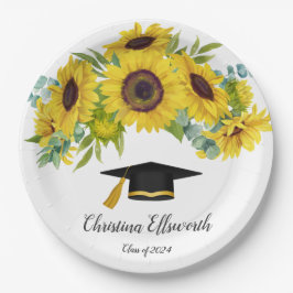 Assiettes En Carton Sunflower Class of 2024 Custom Name Graduation