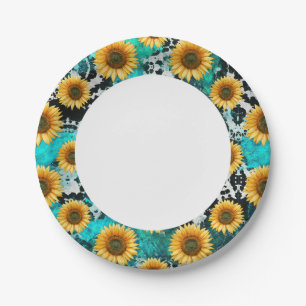 Assiettes En Carton Sunflower Cow Imprimer Ouest