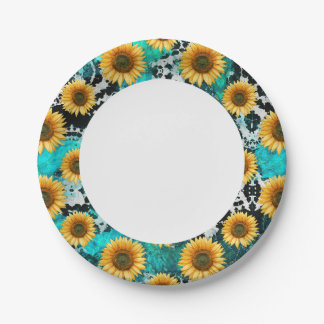 Assiettes En Carton Sunflower Cow Imprimer Ouest