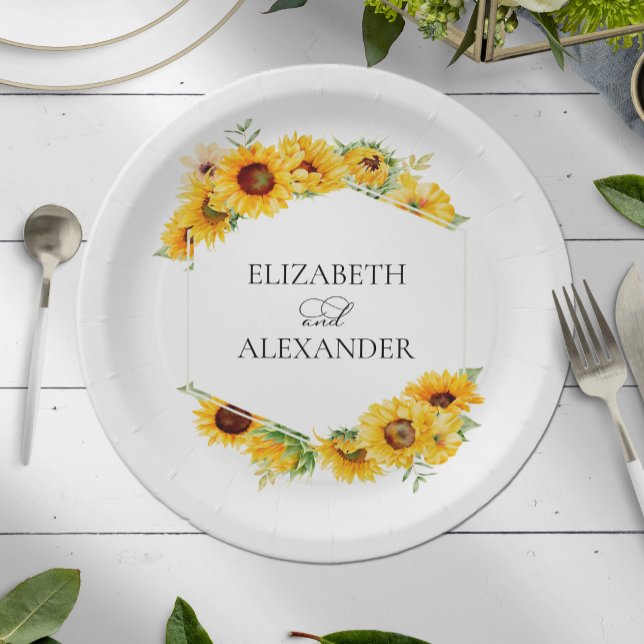 Assiettes En Carton Sunflower Géométrique Floral Automne Mariage Autom (Créateur téléchargé)