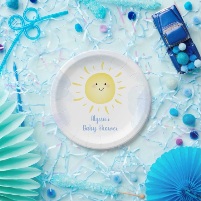Assiettes En Carton Sunshine Nuages Blue Boy Baby shower (Fête)