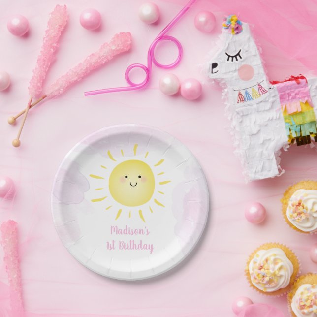 Assiettes En Carton Sunshine Nuages Rose Girl Anniversaire (Fête)