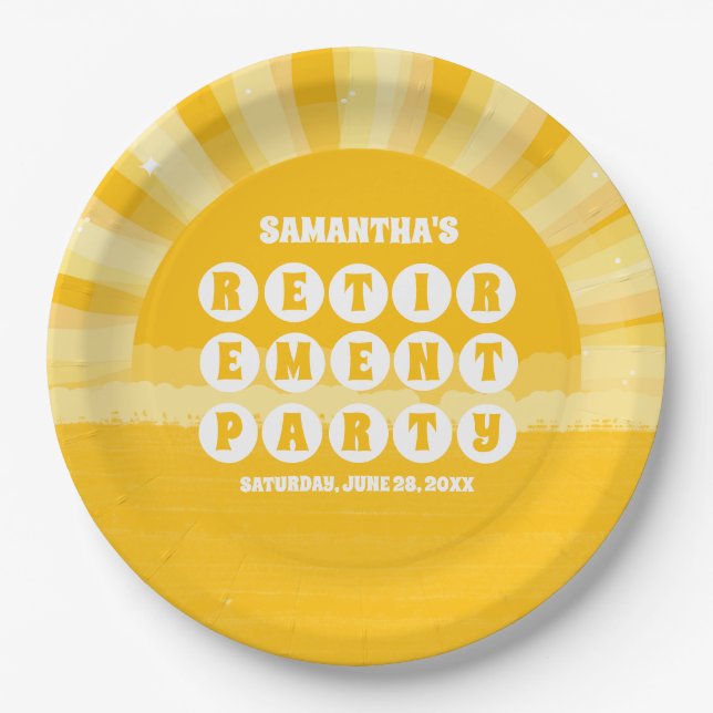Assiettes En Carton Sunshine Parti de retraite jaune (Devant)