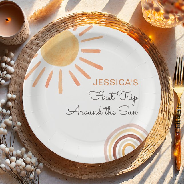 Assiettes En Carton Sunshine Rainbow Trip Autour du Soleil 1er Anniver (Créateur téléchargé)