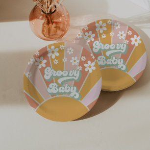 Assiettes En Carton Super Baby Retro Sunshine Hippie Baby shower