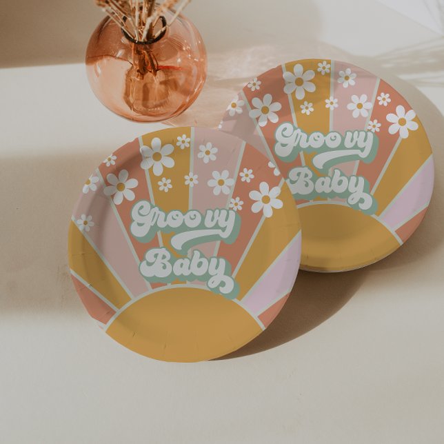 Assiettes En Carton Super Baby Retro Sunshine Hippie Baby shower (Créateur téléchargé)