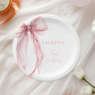 Assiettes En Carton Super Elegant Rose Bow Girl Premier anniversaire