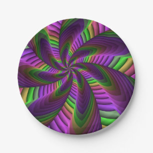 Assiettes En Carton Super Énergétique coloré Neon Motif fractal