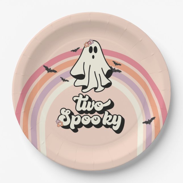 Assiettes En Carton super Ghost retro Halloween Deux Anniversaire Éffr (Devant)