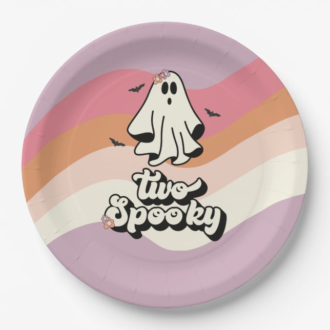 Assiettes En Carton super Ghost retro Halloween Deux Anniversaire Éffr (Devant)