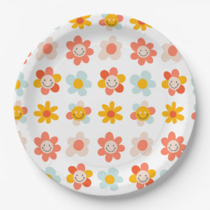 Assiettes En Carton Super hippe rétro moderne fleurs facettes