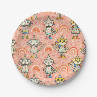 Assiettes En Carton Super mignon chaton de fête filles de couleurs heu