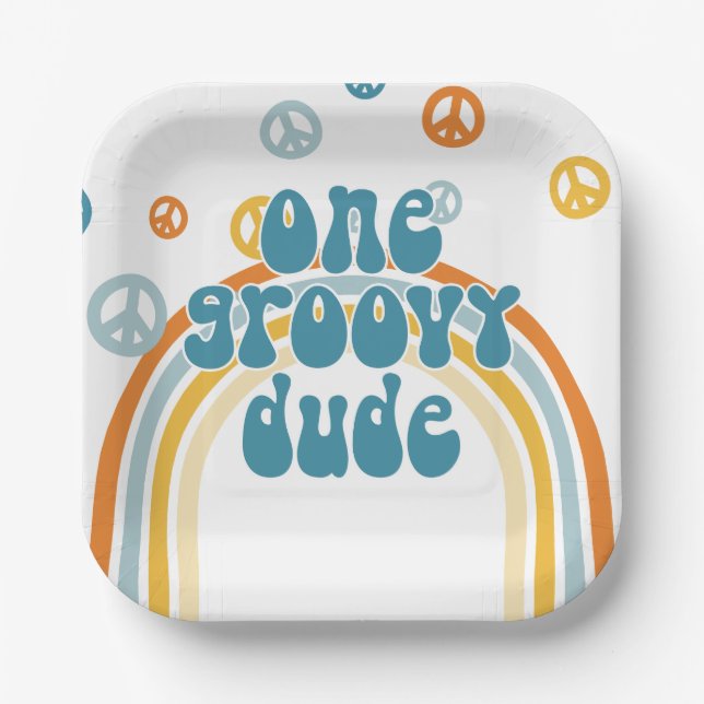 Assiettes En Carton Super One Retro Boy Premier anniversaire (Recto)