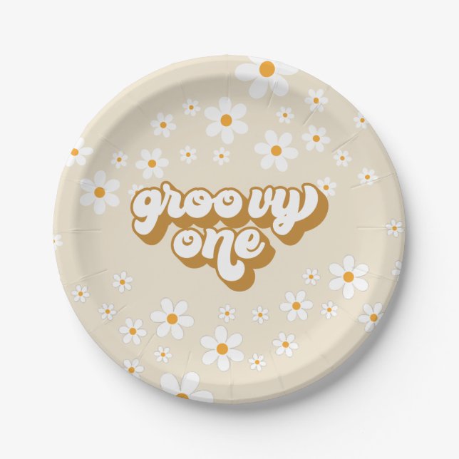 Assiettes En Carton Super One Retro Daisy 1er anniversaire (Devant)