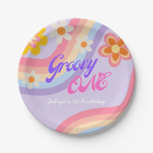 Assiettes En Carton Super One Retro Rainbow 1er anniversaire