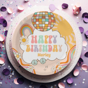 Assiettes En Carton Super Party Retro Hippie les années 70 Rainbow Ann