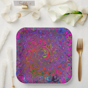 Assiettes En Carton Super psychédélique Magenta Retro Liquide Swirl