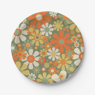 Assiettes En Carton Super Retro Floral Pattern 60s les années 70 esthé