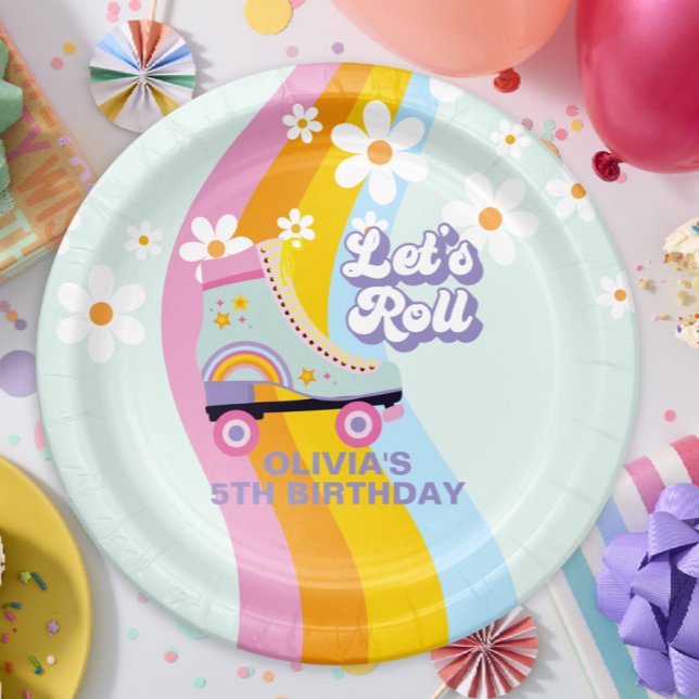 Assiettes En Carton Super Rollersking Retro Rainbow Anniversaire (Créateur téléchargé)