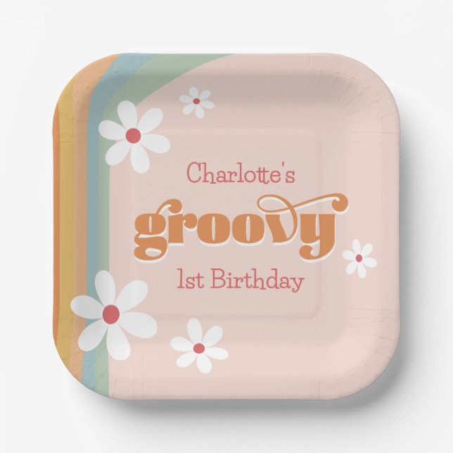Assiettes En Carton Super White Daisies Fille 1er anniversaire (Recto)