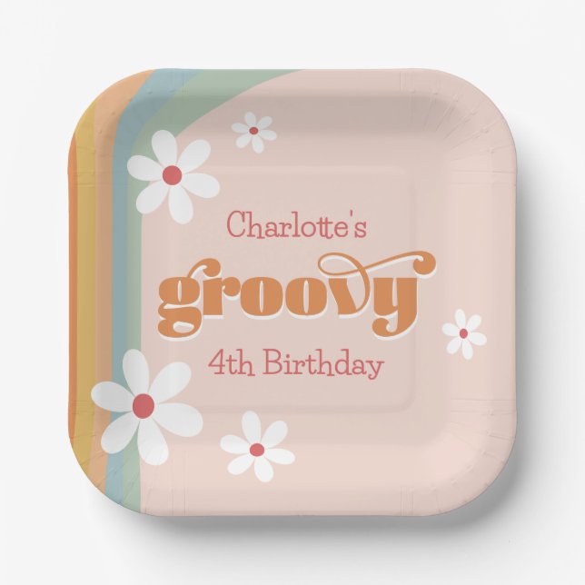 Assiettes En Carton Super White Daisies Fille 4e anniversaire (Recto)