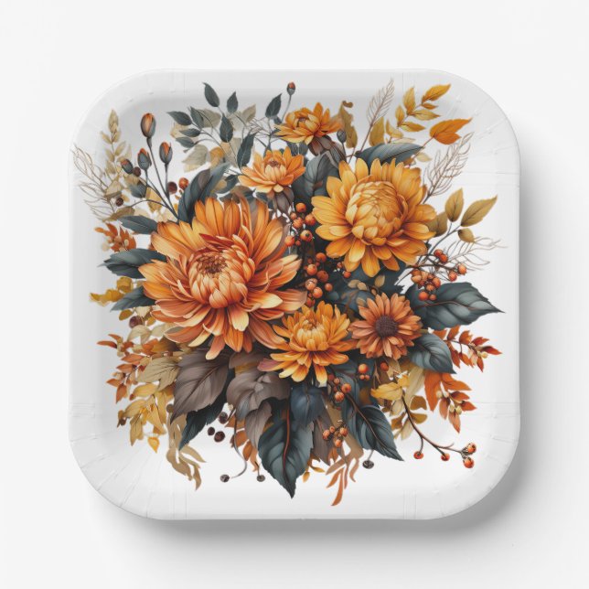 Assiettes En Carton Superbe automne floral (Recto)
