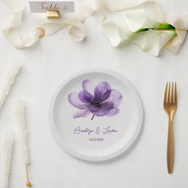Assiettes En Carton Superbe Mariage de fleurs violettes (Mariage)