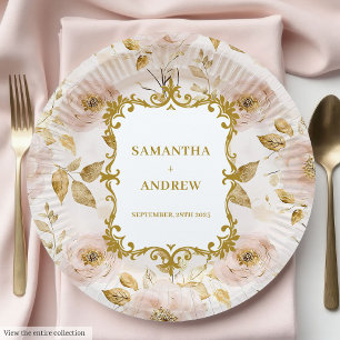 Assiettes En Carton Superbes Plaques de papier Mariage en or de Bleu