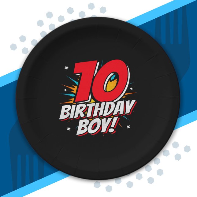 Assiettes En Carton Superhero Anniversaire - 10 ans - 10ème Anniversai (Créateur téléchargé)