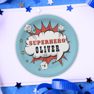 Assiettes En Carton Superhero Comic Speech Bubble Boy Anniversaire Par