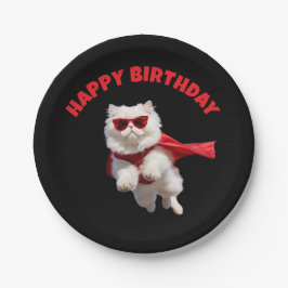 Assiettes En Carton Superhero de chat perse blanc