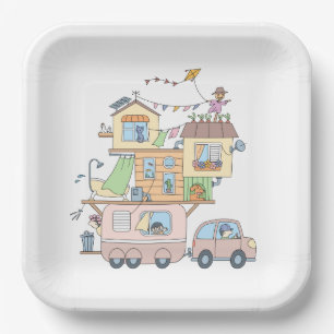 Assiettes En Carton Sur la route Famille Camping Trailer