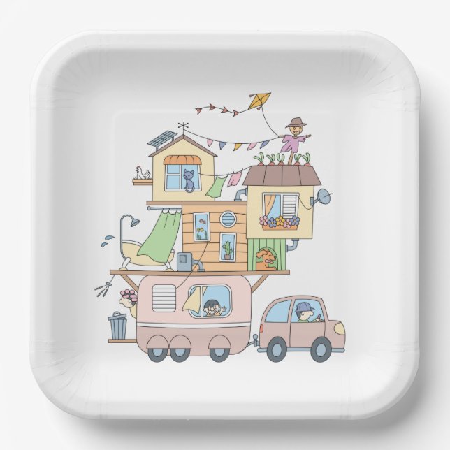Assiettes En Carton Sur la route Famille Camping Trailer (Recto)