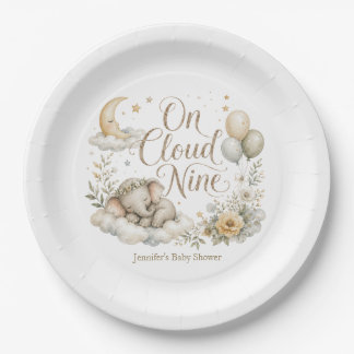 Assiettes En Carton Sur un nuage, Éléphant neutre personnalisé