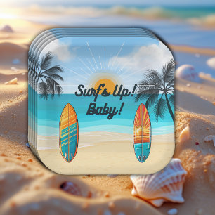 Assiettes En Carton Surf bébé - Baby shower