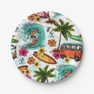 Assiettes En Carton Surf cool motif