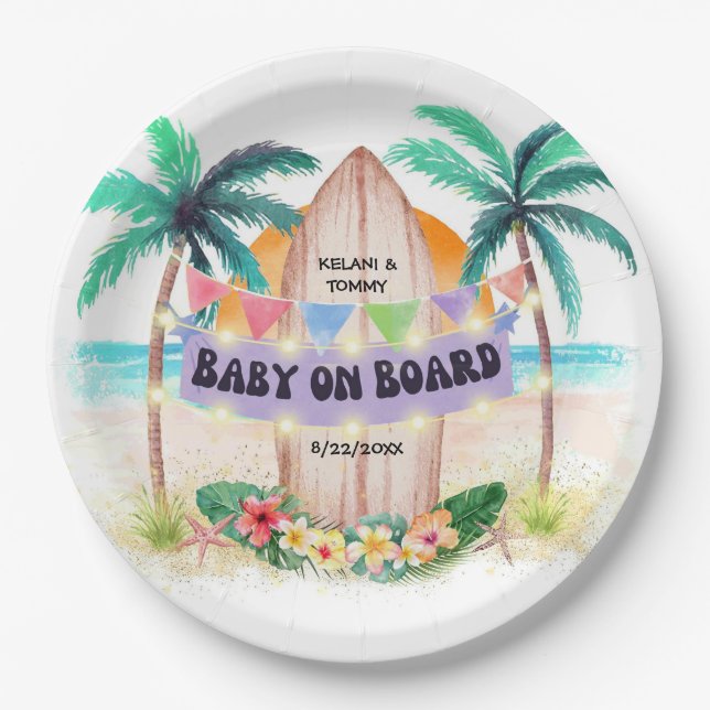 Assiettes En Carton Surf et mer | Baby On Board Beach Baby shower (Devant)